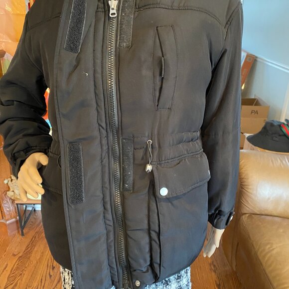 ZARA Black Warm Winter Jacket Faux Fur Removeable Hood Size S - Picture 3 of 7